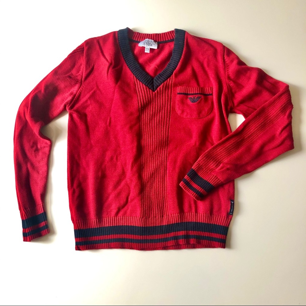 SOLD Armani Junior Red Navy Pullover Sweater 11-12